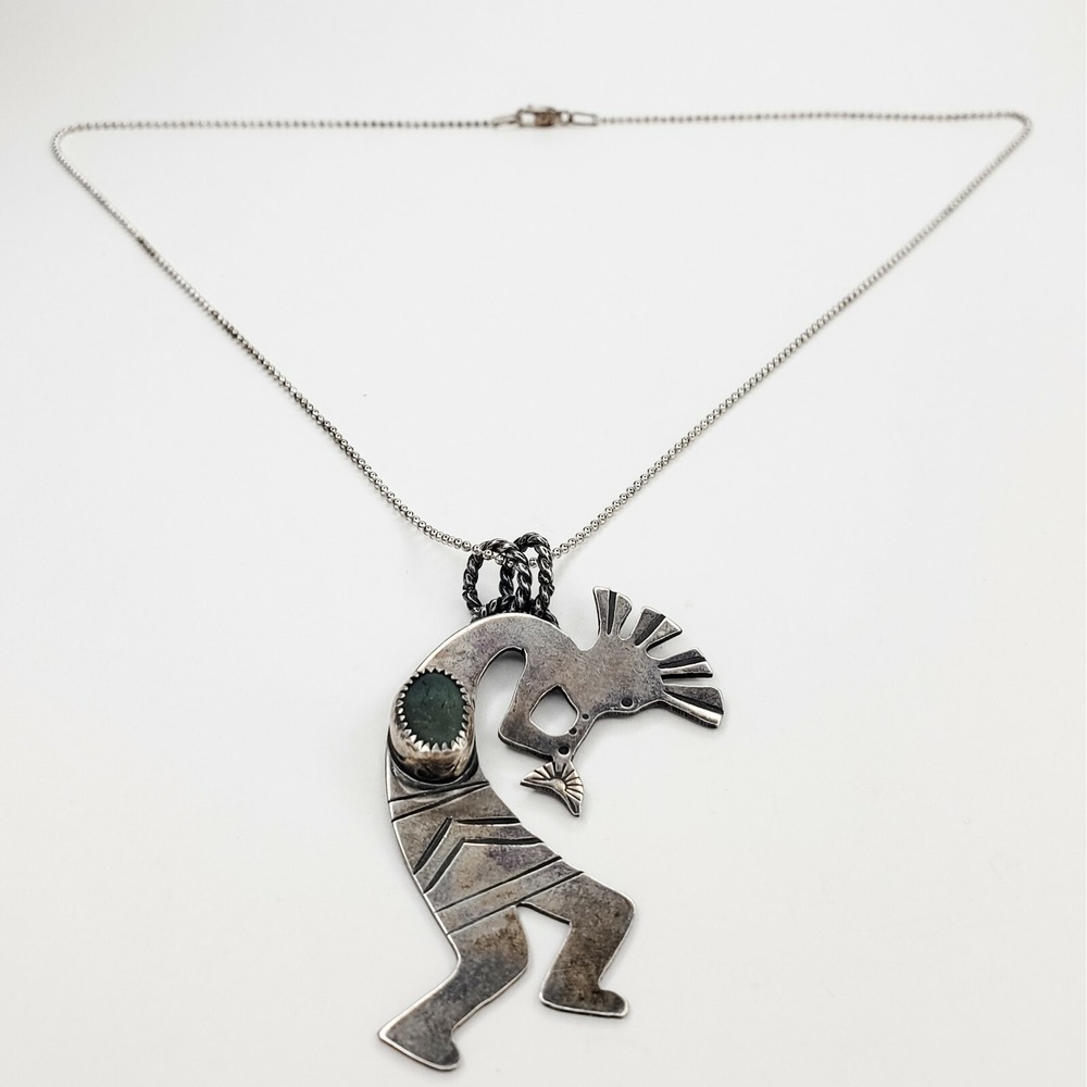 Malleo Designs Kokopelli Necklace Sterling Silver OS Green Sea Glass Pendant